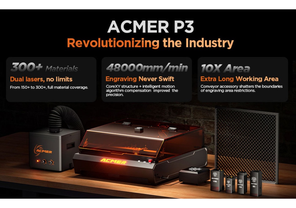 Cnc Laser Acmer P3 24w Cubierta+panal Aire+camara+rotativo