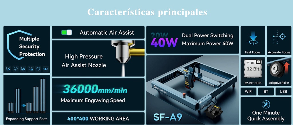 Sculpfun Sf A9 40w - Grabadora Y Cortadora Laser