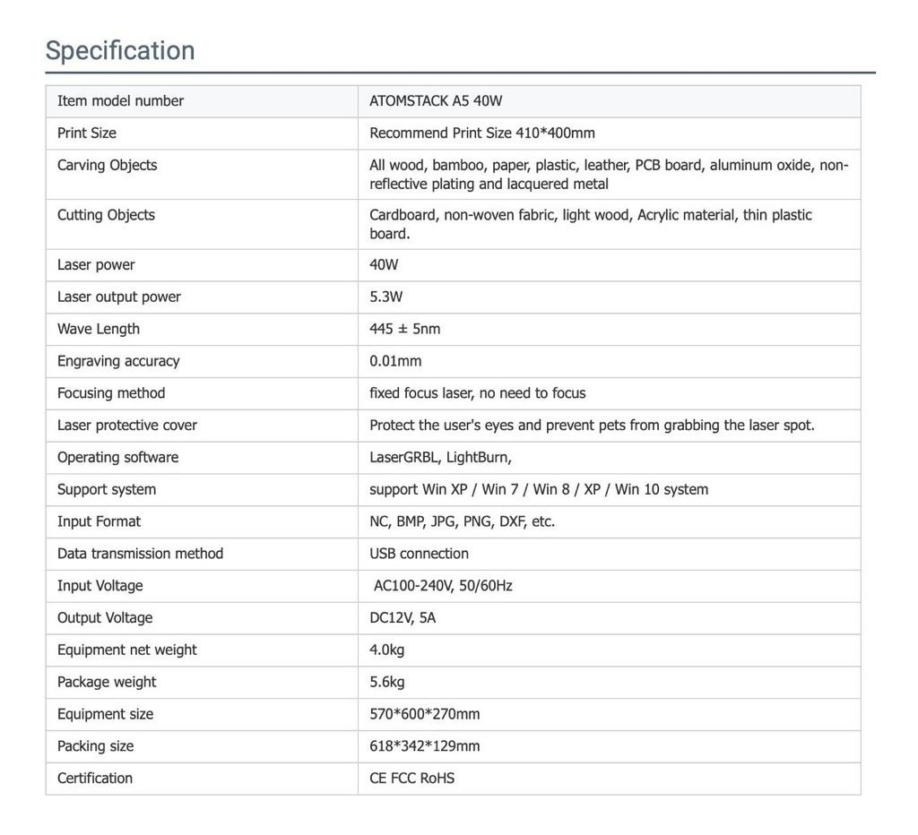 Atomstack A5 Pro 40w Cnc Corte Y Grabado Laser  41x40 Cm