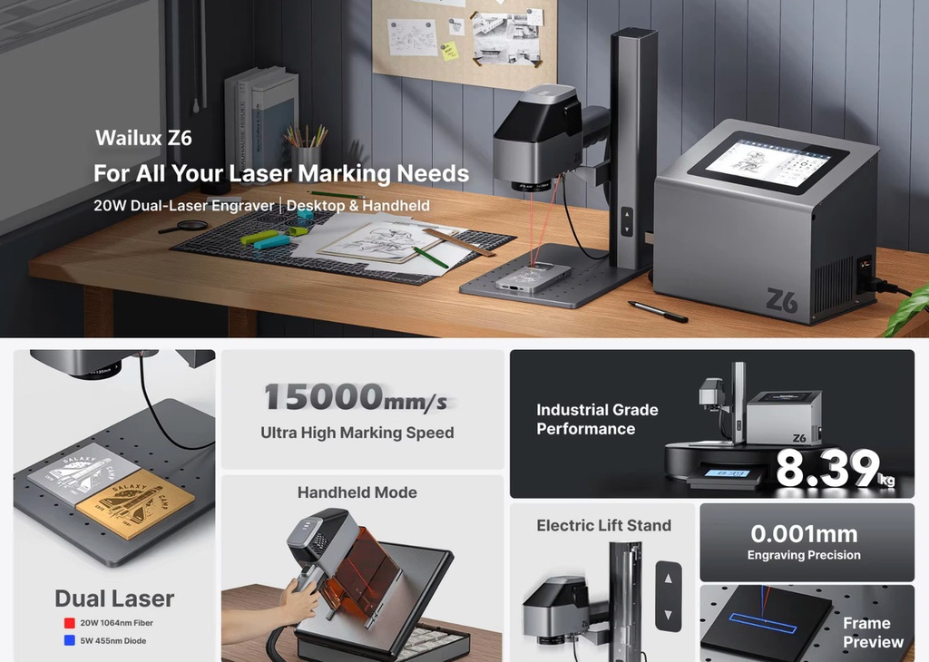 Laser Portatil Dual Fibra 20w Y Diodo 5w Wainlux Z6