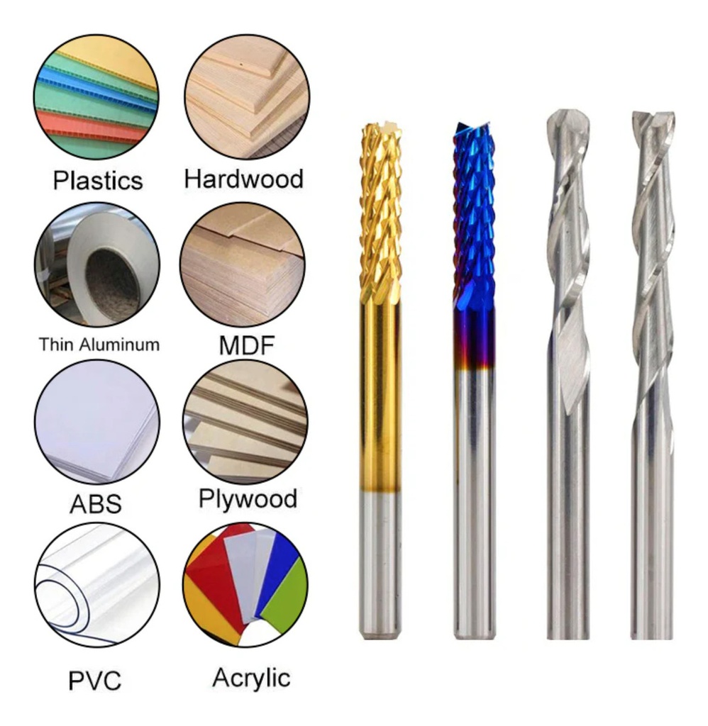 10 Fresas Doble Edge Cnc 3018 Pcb, Metales, Madera, Plastico