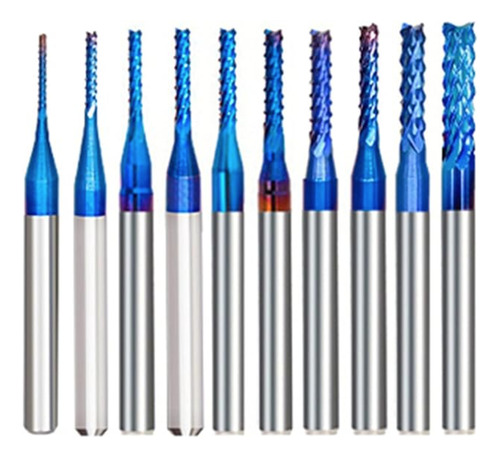 [BIT-XCAN-SET 10 FRESAS 0,8-3,17 mm NANO BLUE] 10 Fresas Nano Para Cnc 3018 Pcb, Metales, Madera, Plastico